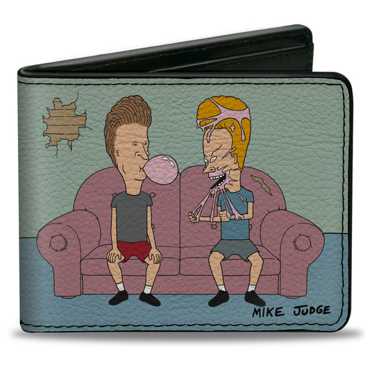 Bi-Fold Wallet - BEAVIS AND BUTT-HEAD Living Room Bubble Gum Scene and Title Logo