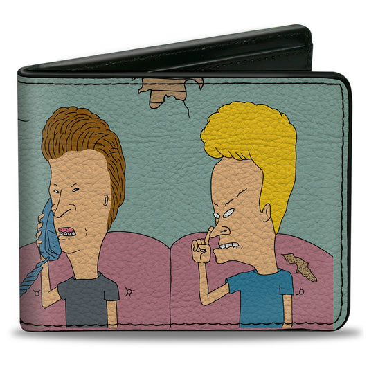 Bi-Fold Wallet - BEAVIS AND BUTT-HEAD Title Logo and Couch Scene Light Blue