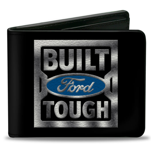 Bi-Fold Wallet - BUILT FORD TOUGH Logo3 Black Silver Gradient Blue
