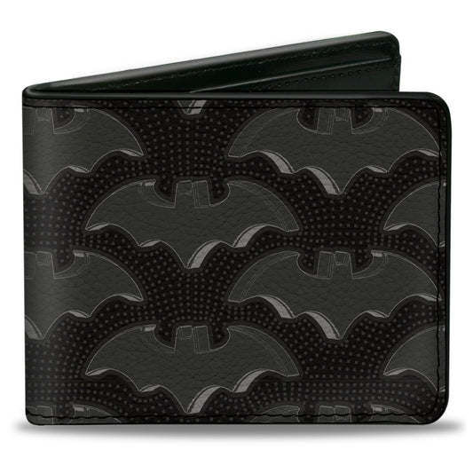 Bi-Fold Wallet - Batman Bat Emblem Turns Dots Black Grays