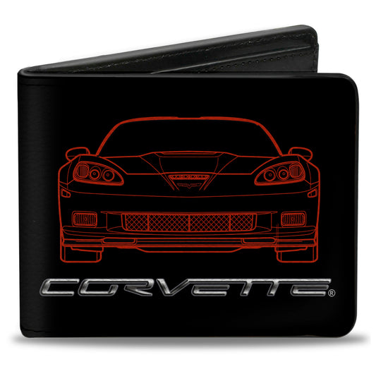 Bi-Fold Wallet - C6 Frontview + Rearview Blueprints Black Red