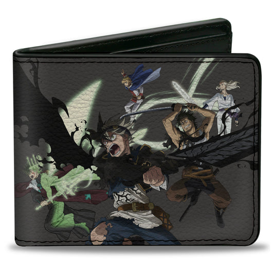 Bi-Fold Wallet - BLACK CLOVER Five Character Group Action Pose and Title Logo Gray