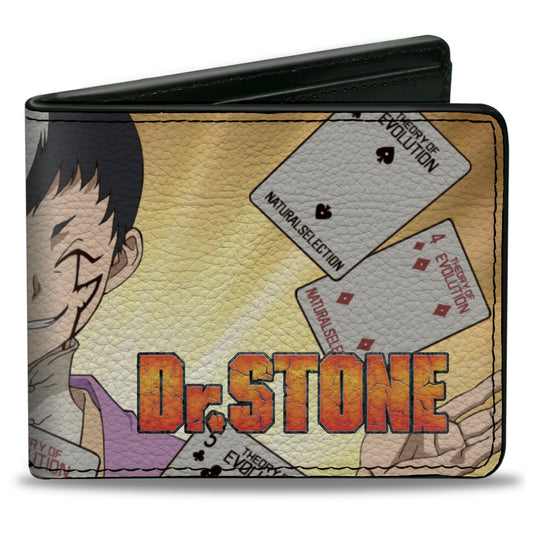 Bi-Fold Wallet - DR. STONE Gen Asagiri Cards Pose and Title Logo Yellows