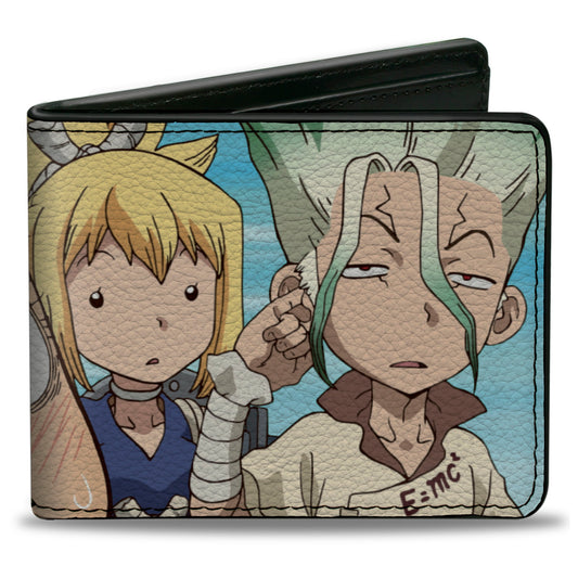 Bi-Fold Wallet - DR. STONE Four Chibi Charater Group Pose Sky Blue