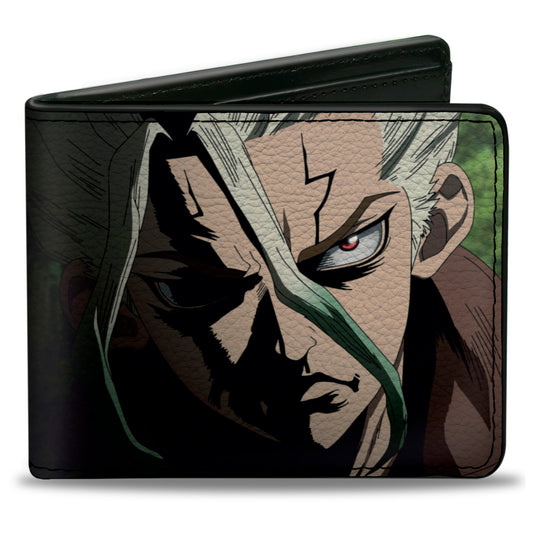 Bi-Fold Wallet - DR. STONE Senku Ishigami Ray of Despair Hope Pose and Title Logo Black