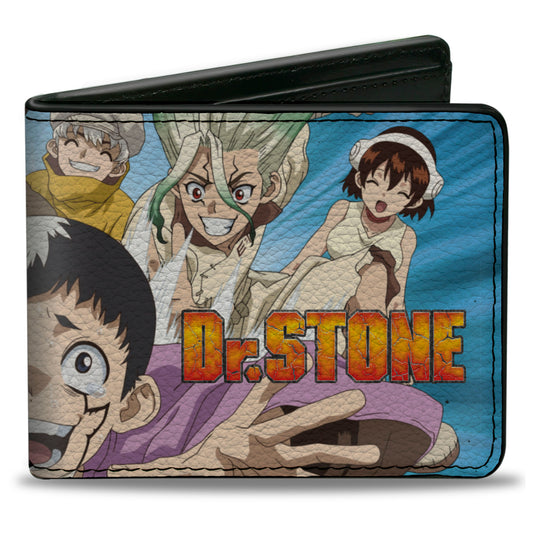 Bi-Fold Wallet - DR. STONE Character Group Rays Pose and Title Logo Blues