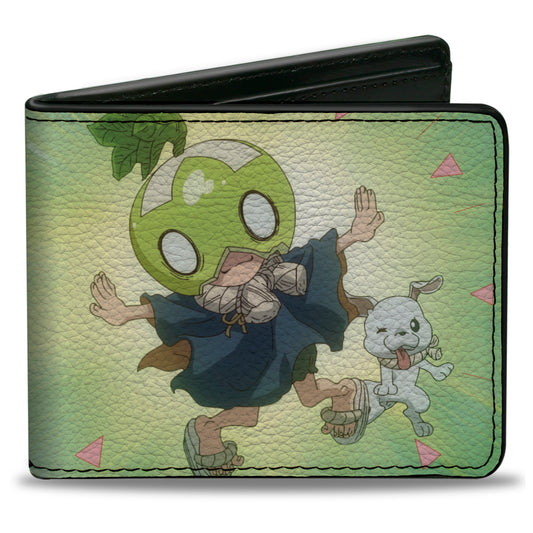 Bi-Fold Wallet - DR. STONE Suika and Chalk Dancing Pose and Title Logo Greens