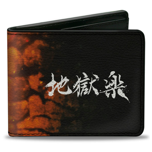 Bi-Fold Wallet - Hell's Paradise Kanji Title Logo and Gabimaru Fire Pose Orange/White
