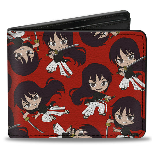 Bi-Fold Wallet - Hell's Paradise Chibi Aza Toma Sword Poses Scattered Red