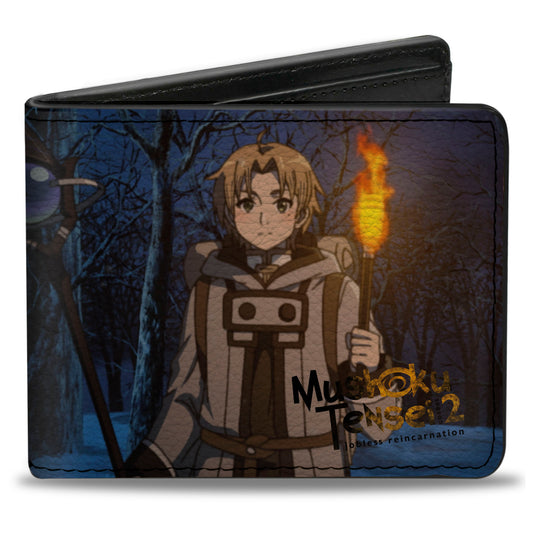 Bi-Fold Wallet - Mushoku Tensei Rudeus Greyrat with Torch in Forest Scene