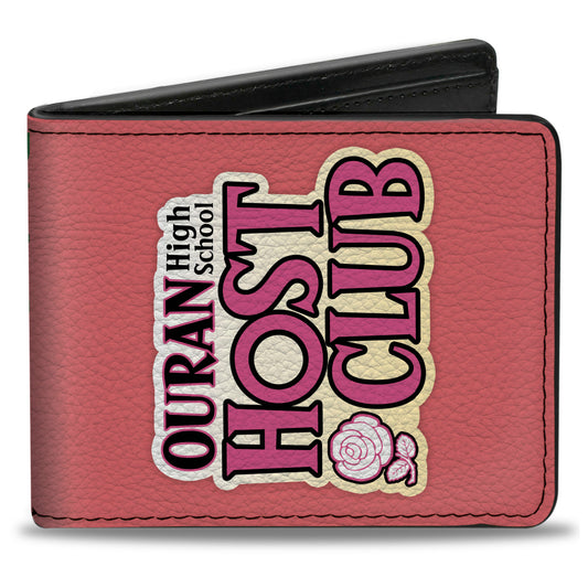 Bi-Fold Wallet - OURAN HIGH SCHOOL HOST CLUB Red Roses Character Group Pose and Title Logo Pinks