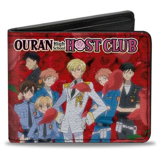 Bi-Fold Wallet - Ouran High School Host Club Group Pose and Haruhi with Red Roses Scene