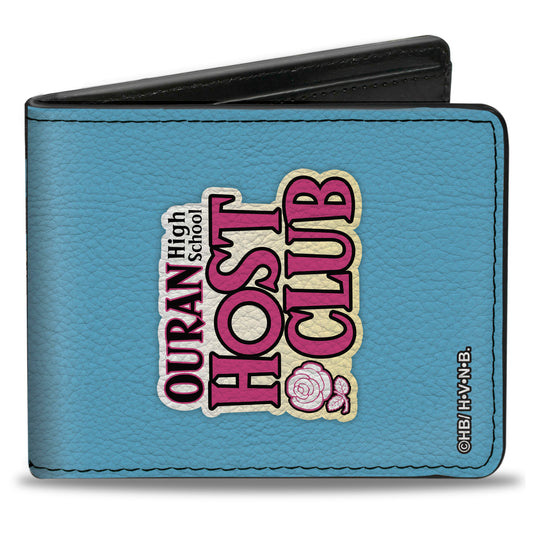 Bi-Fold Wallet - OURAN HIGH SCHOOL HOST CLUB Chibi Character Group Pose and Title Logo Blue
