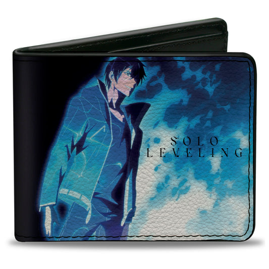 Bi-Fold Wallet - SOLO LEVELING Sung Jinwoo Blue and Red Flame Poses and Title Logo