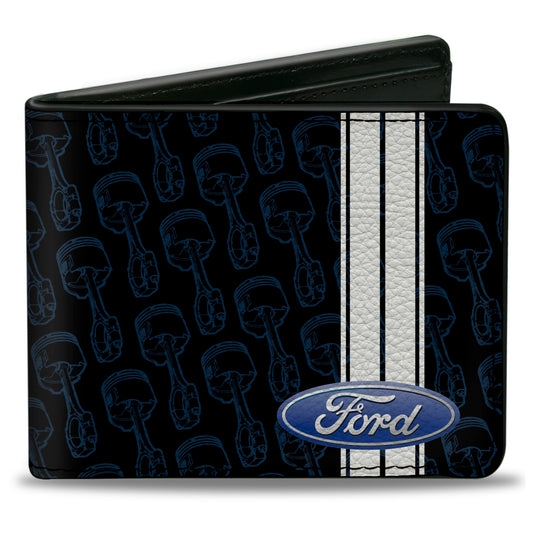 Bi-Fold Wallet - FORD Oval Stripe Piston Repeat Black Blue White