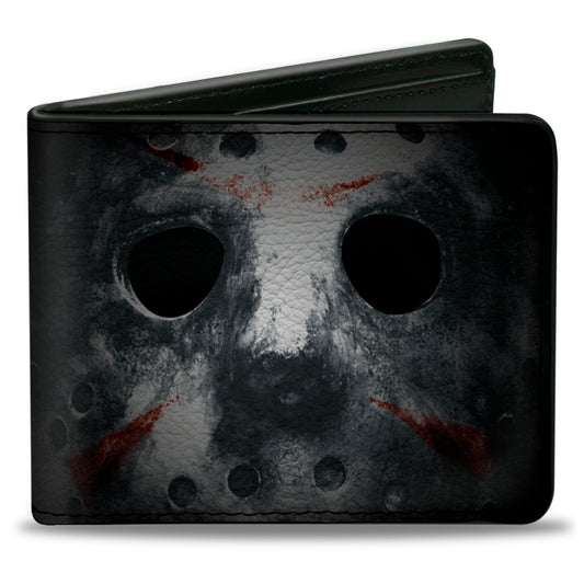 Bi-Fold Wallet - Jason Mask3 CLOSE-UP + FRIDAY THE 13th Black Grays Red
