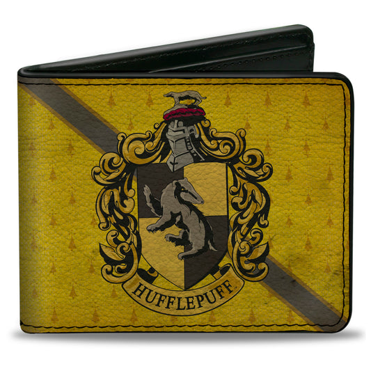 Bi-Fold Wallet - HUFFLEPUFF Crest Stripe4 Weathered Gold Brown