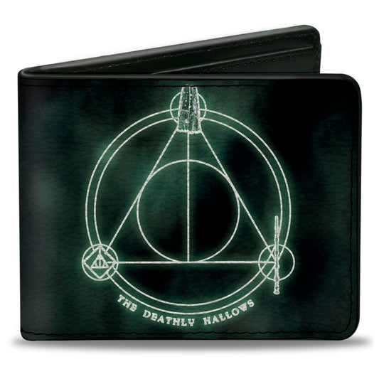 Bi-Fold Wallet - THE DEATHLY HALLOWS Cloak Stone Wand Trinity Black Greens