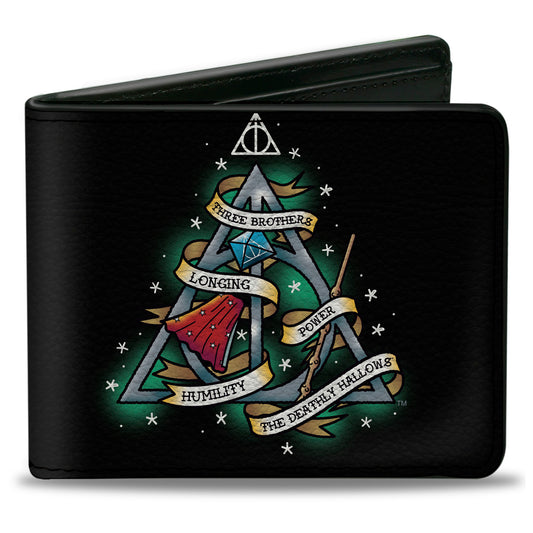 Bi-Fold Wallet - Harry Potter THE DEATHLY HALLOWS Symbol THREE BROTHERS LONGING POWER HUMILITY Tattoo Black