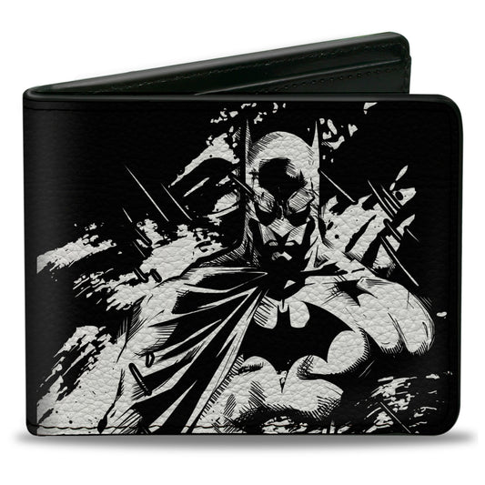Bi-Fold  Wallet - Batman the Dark Knight and  Joker HA HA Smiling Sketch Poses Black/White