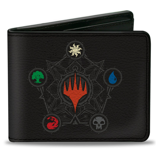 Bi-Fold Wallet - Magic the Gathering Planeswalker Mana Pentagon and Logo Black/Multi Color