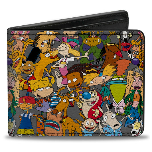 Bi-Fold Wallet - Nick 90's Rewind Multi Character Mash Up Collage Gray