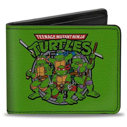 Bi-Fold Wallet - Classic TEENAGE MUTANT NINJA TURTLES Turtles Battle Pose8 Manhole Cover Green Black