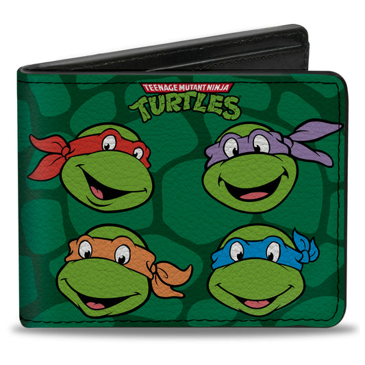 Bi-Fold Wallet - Classic TEENAGE MUTANT NINJA TURTLES Group Faces + Pose Turtle Shell Black Green