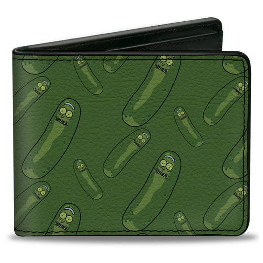 Bi-Fold Wallet - Rick and Morty Pickle Rick Pose Scattered Greens