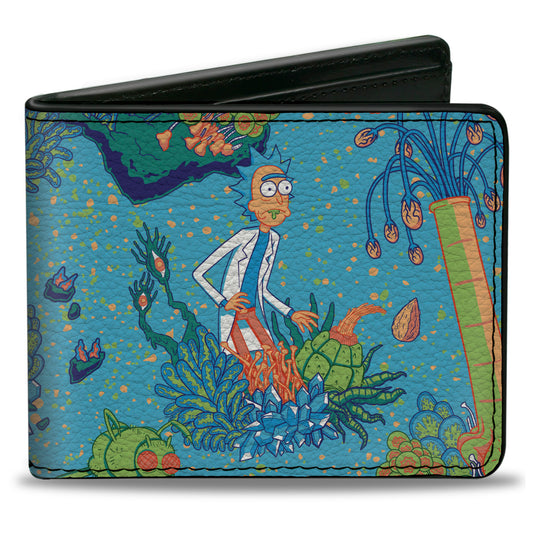 Bi-Fold Wallet - Rick and Morty Botanical Garden Collage Blue