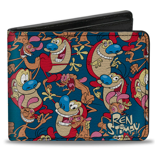 Bi-Fold Wallet - REN AND STIMPY Multi-Pose Collage Blue