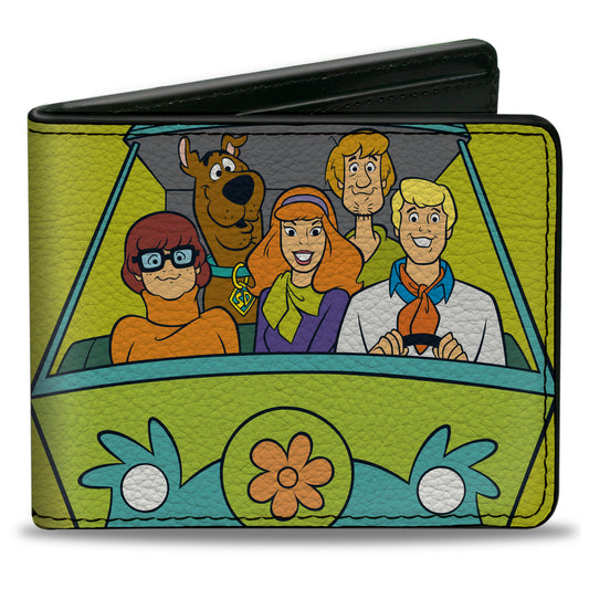 Bi-Fold Wallet - Scooby Doo Group Driving Mystery Machine Front Pose + Text Yellow