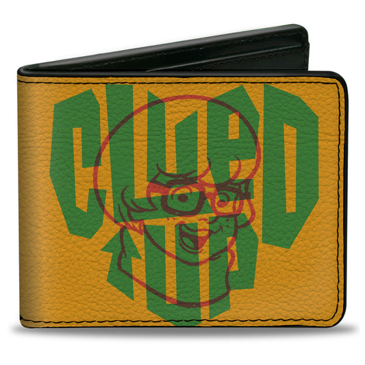 Bi-Fold Wallet - Scooby Doo Velma Smiling Face CLUED UP Yellow/Green/Red