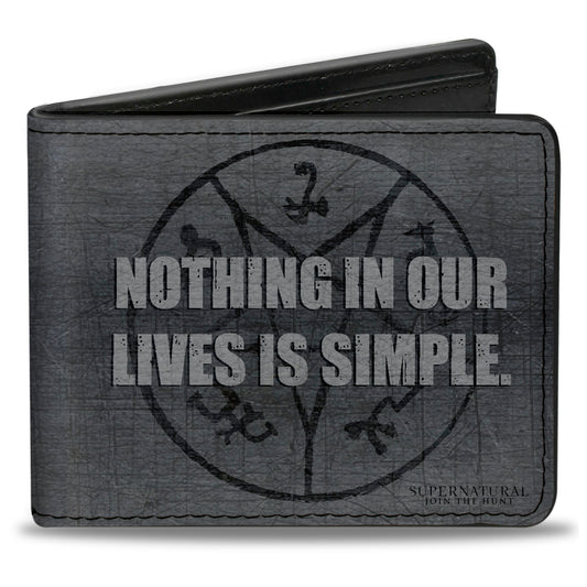 Bi-Fold Wallet - Supernatural NOTHING IN OUR LIVES IS SIMPLE Devil's Trap Symbol + Logo Grays