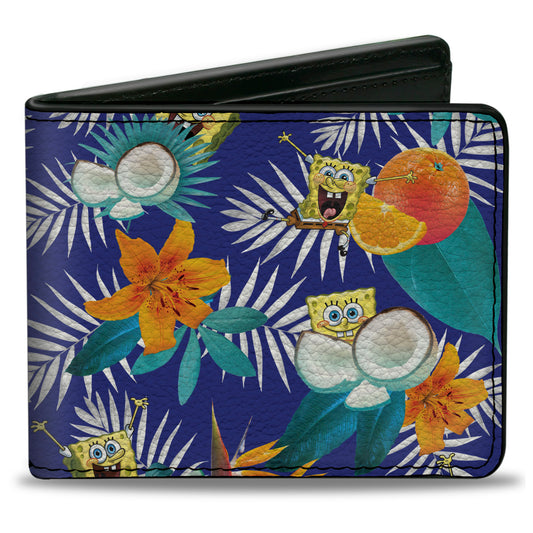 Bi-Fold Wallet - SpongeBob Poses Tropical Orange and Coconut Collage Blues