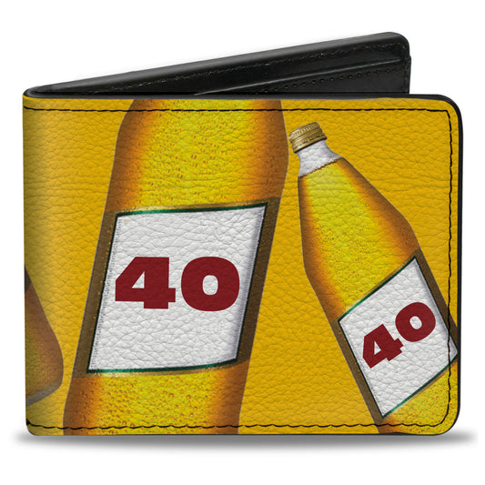 Bi-Fold Wallet - 40 Oz. Beer Bottles Yellow