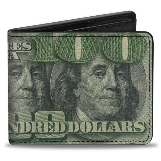 Bi-Fold Wallet - 100 Dollar Bill CLOSE-UP Triple Benjamin