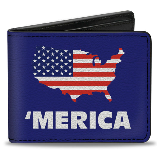 Bi-Fold Wallet - 'MERICA USA Silhouette Blue White US Flag