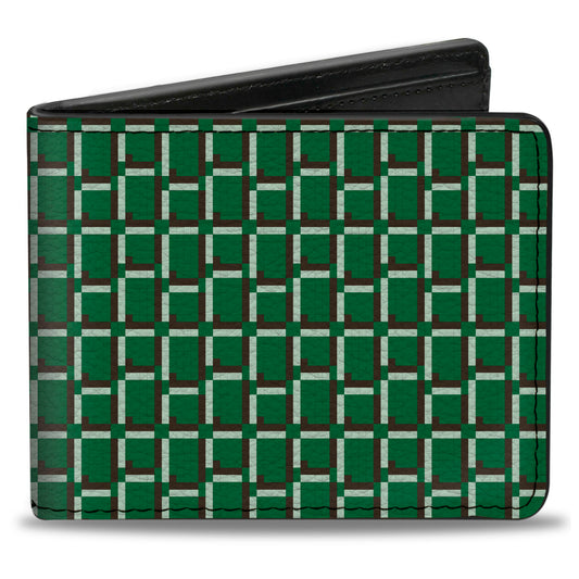 Bi-Fold Wallet - 8-Bit Pixel CLOSE-UP2 Green White Brown