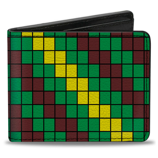 Bi-Fold Wallet - 8-Bit Pixel Step Stripe Black Brown Green Yellow