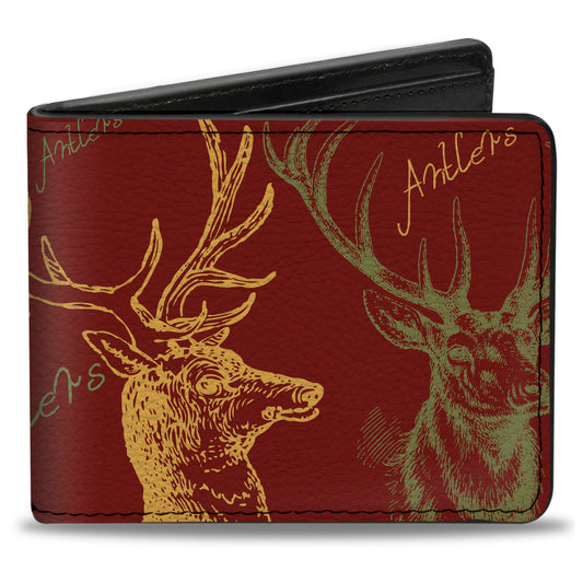 Bi-Fold Wallet - Antlers Brown Turquoise Gold