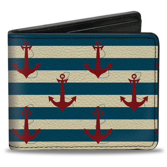 Bi-Fold Wallet - Anchors w Stripes White Blue Red