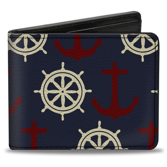 Bi-Fold Wallet - Anchor3 Helm Monogram Navy Red Cream