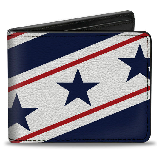 Bi-Fold Wallet - Americana Diagonal Stars & Stripes White Red Blue