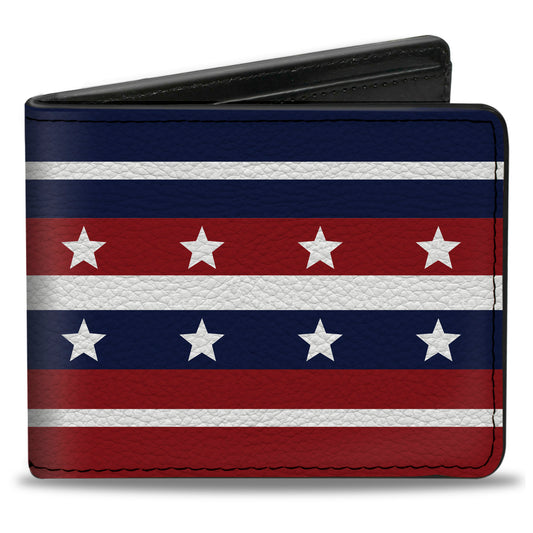Bi-Fold Wallet - Americana Stripe w Stars2 Blue Red White