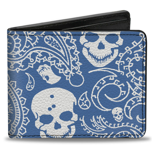 Bi-Fold Wallet - Bandana Skulls Baby Blue White