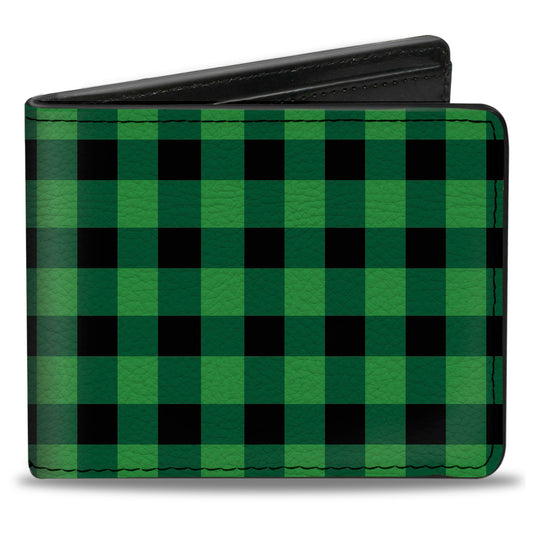 Bi-Fold Wallet - Buffalo Plaid Black Neon Green