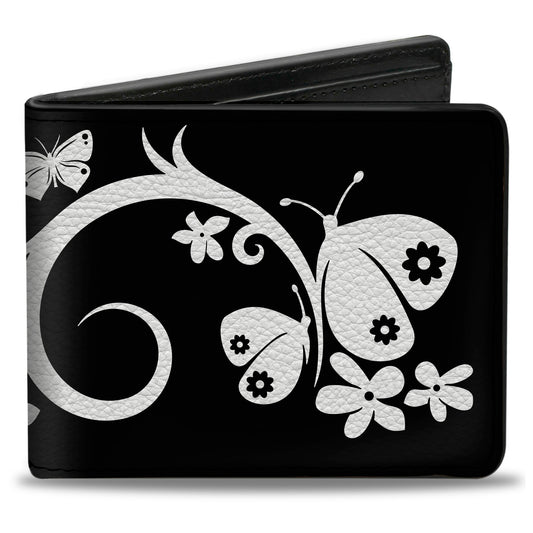 Bi-Fold Wallet - Butterfly Garden2 Black White