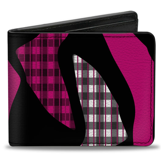 Bi-Fold Wallet - Buffalo Plaid Abstract White Black Fuchsia