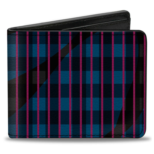 Bi-Fold Wallet - Buffalo Plaid Abstract White Black Turquoise